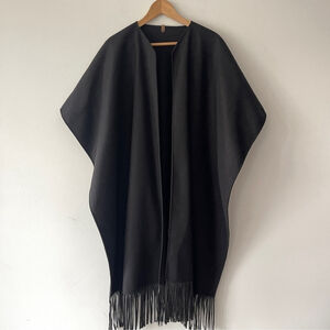 Mackage Black Leather Fringe Cape Wool poncho One size chic classic neutral